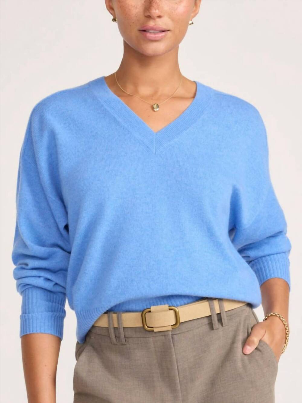 NEW BROCHU WALKER leia v-neck sweater in cali blue melange
